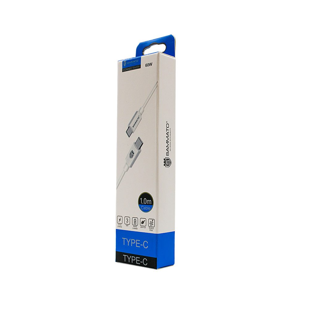 Дата кабел (за зареждане) (TYPE-C)-(TYPE-C) 60W 3A 1м. бял SAMMATO 