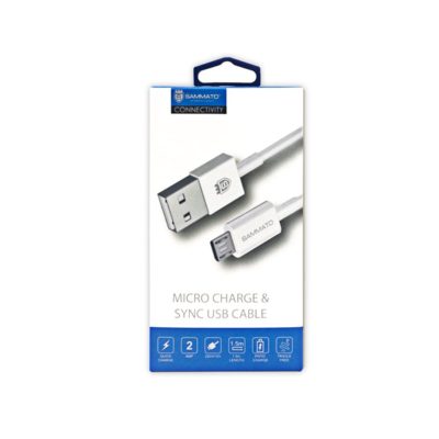 USB кабел Sammato 1.5м. USB - Micro USB бял