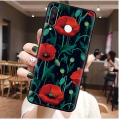 Калъф черен / червени цветя за Huawei P40 