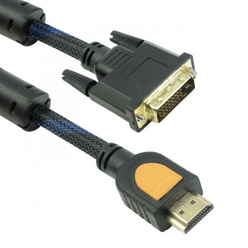 Видео кабел DeTech HDMI - DVI, 1.5м., Ферит, Черен, HQ