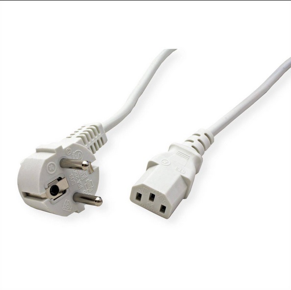Захранващ кабел за компютър - ROLINE VALUE, прав IEC конектор, бял цвят, 1.8 м